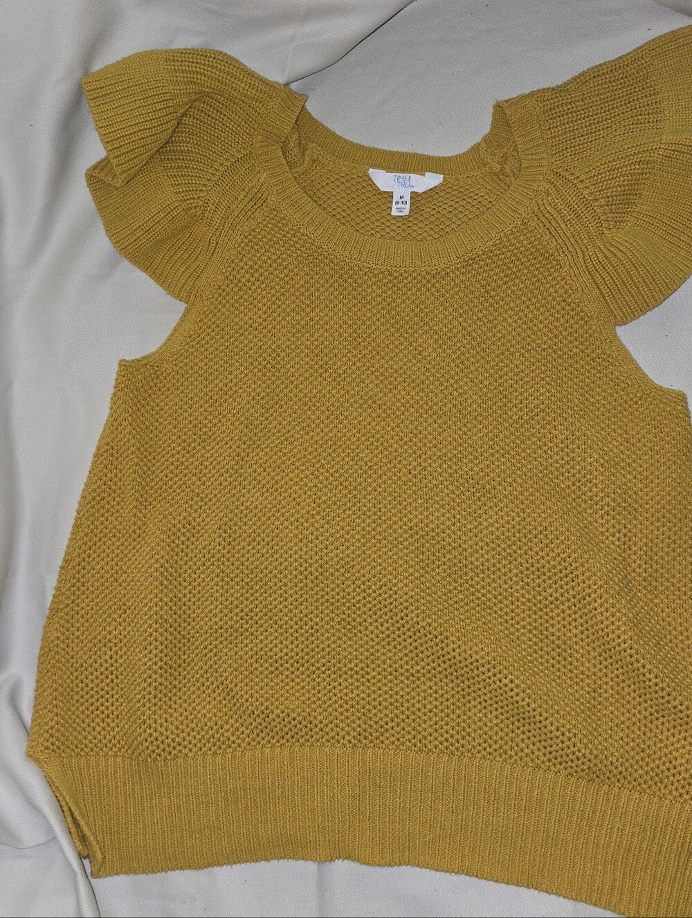 Time & Tru Medium Cap Sleeve Yellow knit sweater Casual Travel Outdoor